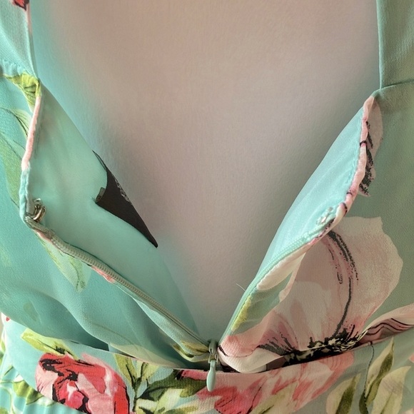 Vince Camuto Floral Chiffon Halter Dress High-Low Green Size 14 - Picture 11 of 16